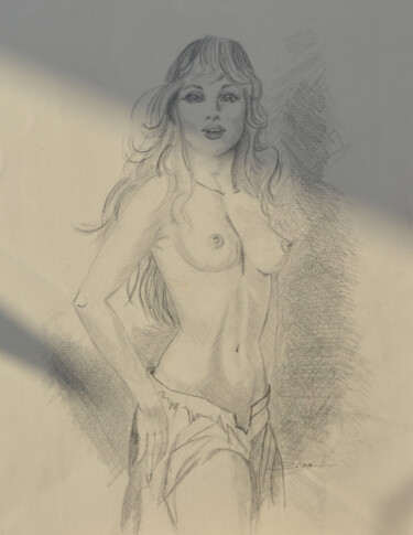 Drawing titled "Naïade" by Chantal Macé, Original Artwork, Graphite Mounted on Other rigid panel