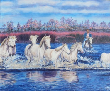 Painting titled "CAMARGUE" by Chantal Martin (chm), Original Artwork, Oil