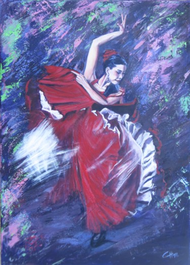 Pintura titulada "FLAMENCO" por Chantal Martin (chm), Obra de arte original, Acrílico