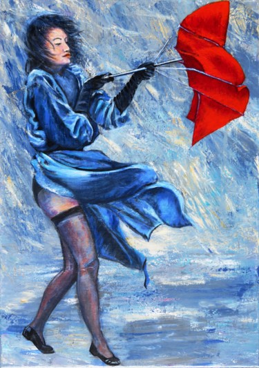Painting titled "LE PARAPLUIE ROUGE" by Chantal Martin (chm), Original Artwork, Acrylic