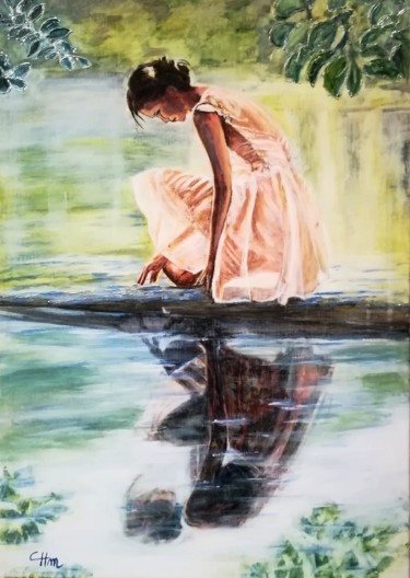 Painting titled "REFLET DE L'AME" by Chantal Martin (chm), Original Artwork, Ink