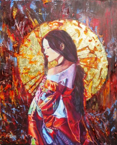 Painting titled "MA JAPONAISE" by Chantal Martin (chm), Original Artwork, Acrylic Mounted on Wood Stretcher frame