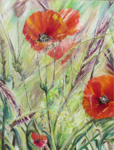 Painting titled "les-coquelicots.jpg" by Chantal Martin (chm), Original Artwork, Oil