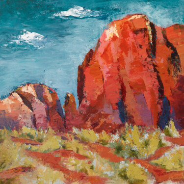Картина под названием "Monument Valley - P…" - Chantal Proulx, Подлинное произведение искусства, Акрил Установлен на Деревян…