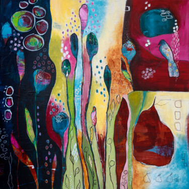 Картина под названием "Jardin de rêves" - Chantal Proulx, Подлинное произведение искусства, Акрил Установлен на Деревянная р…