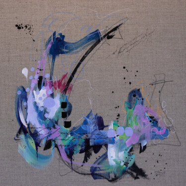 Картина под названием "Bleu comme le ciel…" - Chantal Proulx, Подлинное произведение искусства, Акрил Установлен на картон