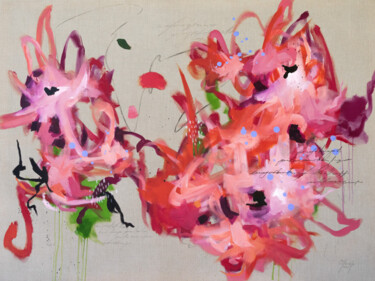 Malerei mit dem Titel "Pivoines éclatantes" von Chantal Proulx, Original-Kunstwerk, Acryl