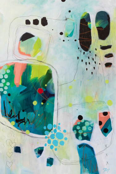 제목이 "Maman tortue"인 미술작품 Chantal Proulx로, 원작, 아크릴 나무 들것 프레임에 장착됨