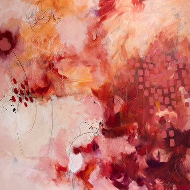 Картина под названием "Déjeuner fraises et…" - Chantal Proulx, Подлинное произведение искусства, Акрил Установлен на Деревян…