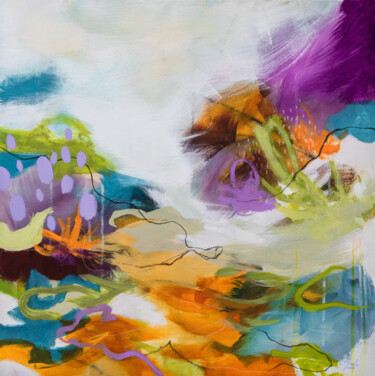 Картина под названием "Au fil de l'eau" - Chantal Proulx, Подлинное произведение искусства, Акрил Установлен на Деревянная р…