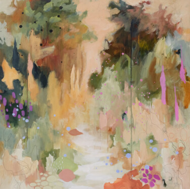 Malarstwo zatytułowany „Sous les palmiers” autorstwa Chantal Proulx, Oryginalna praca, Akryl Zamontowany na Drewniana rama n…