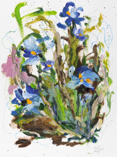 Painting titled "Bouquet bleu" by Chantal Proulx, Original Artwork, Oil
