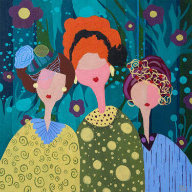Malerei mit dem Titel "Les triplettes" von Chantal Proulx, Original-Kunstwerk, Acryl Auf Keilrahmen aus Holz montiert