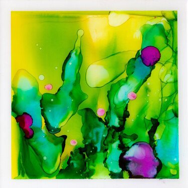 Картина под названием "Orchidées bleues" - Chantal Proulx, Подлинное произведение искусства, Чернила Установлен на Деревянна…