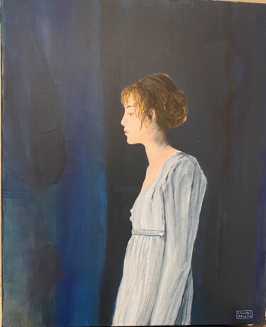 Pittura intitolato "Jeune fille en bleue" da Chantal Rougier, Opera d'arte originale, Acrilico Montato su Telaio per barella…