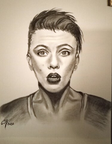 Drawing titled "Scarlett Johansson" by Chantal Rousseau, Original Artwork, Pastel