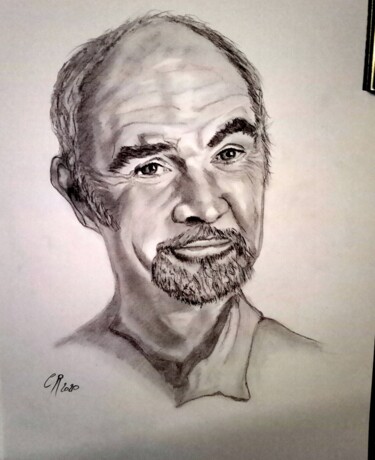 Drawing titled "Sean Connery" by Chantal Rousseau, Original Artwork, Charcoal