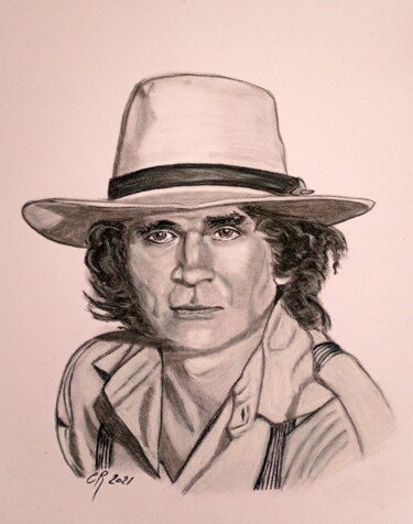 Drawing titled "Michaël Landon" by Chantal Rousseau, Original Artwork, Charcoal