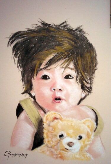 "Enfant surpris" başlıklı Resim Chantal Rousseau tarafından, Orijinal sanat, Pastel