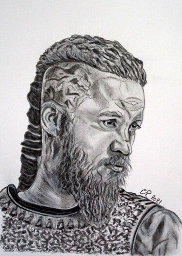 Drawing titled "Ragnar Lodbrok" by Chantal Rousseau, Original Artwork, Charcoal
