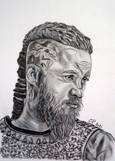 Dessin intitulée "Ragnar Lodbrok" par Chantal Rousseau, Œuvre d'art originale, Fusain