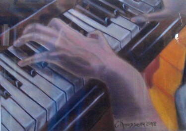 Drawing titled "le piano" by Chantal Rousseau, Original Artwork, Pastel