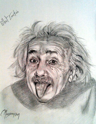 Рисунок под названием "Albert Einstein" - Chantal Rousseau, Подлинное произведение искусства, Древесный уголь