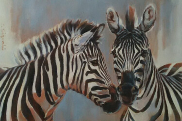 Painting titled "duo zèbré" by Chantal Signorini (C.Signorini), Original Artwork, Oil