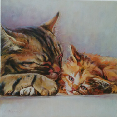 「Tendresse de chats」というタイトルの絵画 Chantal Signorini (C.Signorini)によって, オリジナルのアートワーク, オイル