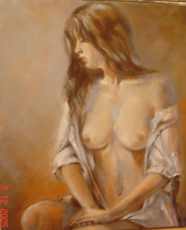 Painting titled "dénudée assise" by Chantal Signorini (C.Signorini), Original Artwork, Oil