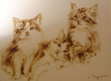 Malarstwo zatytułowany „esquisse  3 chatons…” autorstwa Chantal Signorini (C.Signorini), Oryginalna praca, Olej