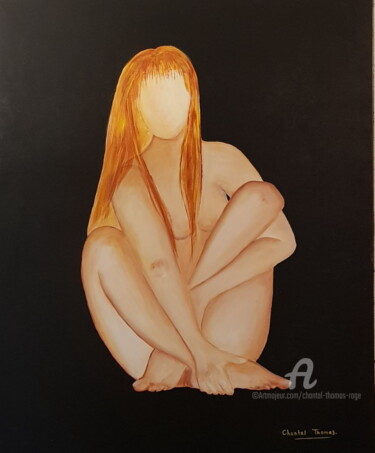 Painting titled "Pensive" by Chantal Thomas Rogé, Original Artwork, Acrylic