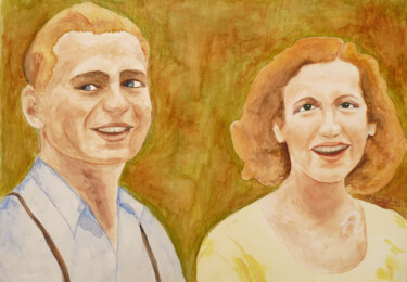 Painting titled "Couple 1940" by Chantal Thomas Rogé, Original Artwork, Watercolor