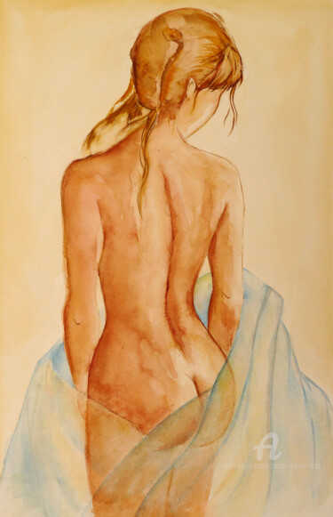 Peinture intitulée "nue voilée" par Chantal Thomas Rogé, Œuvre d'art originale, Aquarelle