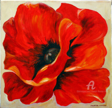 Painting titled "Coquelicot" by Chantal Thomas Rogé, Original Artwork, Oil