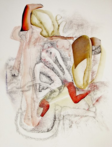 Desenho intitulada "Dedans/dehors - 1" por Chantal Tichit, Obras de arte originais, Aquarela