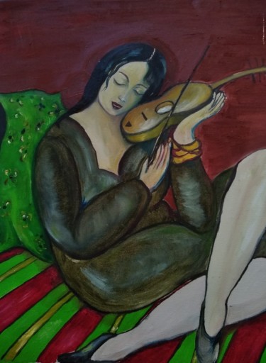 Painting titled "Le violon" by Chantal Walter, Original Artwork, Oil