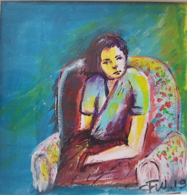 Картина под названием "Portrait en bleu" - Chantal Walter, Подлинное произведение искусства, Акрил