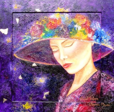 Peinture intitulée "Chapeau fleuri" par Chantal Galiana, Œuvre d'art originale, Huile