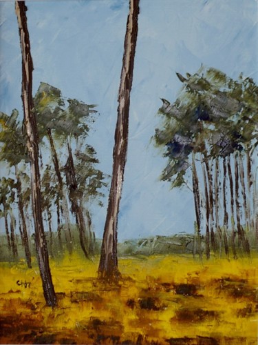 Pintura intitulada "la lande jaune" por Chantal Herran, Obras de arte originais, Óleo