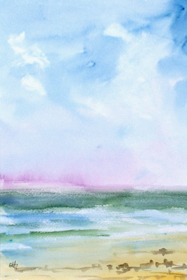Painting titled "la plage qui regard…" by Chantal Herran, Original Artwork, Watercolor