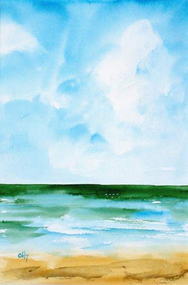 Painting titled "océane simple" by Chantal Herran, Original Artwork, Watercolor