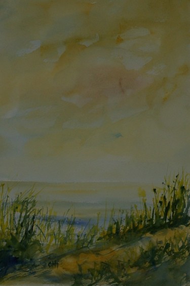 Painting titled "la dune verte" by Chantal Herran, Original Artwork, Watercolor