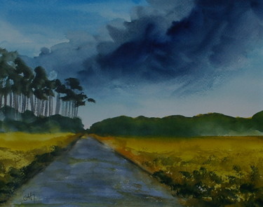 Peinture intitulée "orage en vue" par Chantal Herran, Œuvre d'art originale, Aquarelle