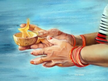 Painting titled "" Prière à Varanasi"" by Chantal Le Mesle, Original Artwork, Pastel