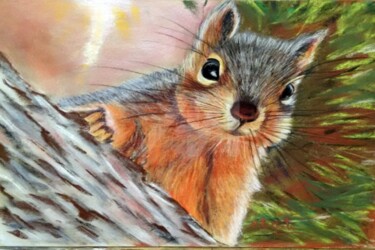 Mon ami l'Ecureuil Peinture intitulée "Mon ami l'Ecureuil" par Chantal Le Mesle, Œuvre d'art originale, Pastel