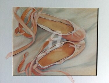 Malerei mit dem Titel "Mes chaussons bis." von Chantal Le Mesle, Original-Kunstwerk, Pastell