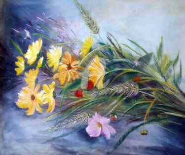 Painting titled "Fleurs Champêtre" by Chantal Le Mesle, Original Artwork, Pastel