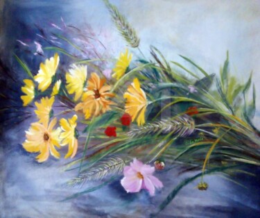 Painting titled "Fleurs Champêtre" by Chantal Le Mesle, Original Artwork, Pastel