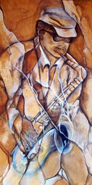 Pintura intitulada "Le Saxophoniste" por Chantal Le Mesle, Obras de arte originais, Acrílico